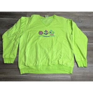 Vintage Beach Nautical V-neck Sweatshirt Neon Green‎ XL